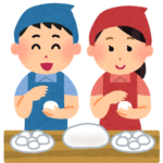 餅を丸める人のイラスト