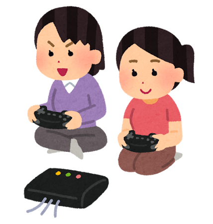 据置型ゲーム機で遊ぶ人のイラスト（女性）