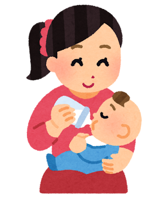 哺乳瓶で授乳している母親のイラスト