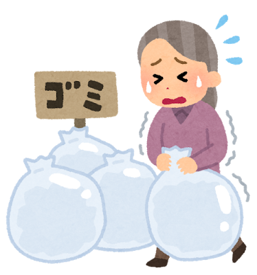 重いゴミを捨てるおばあさんのイラスト