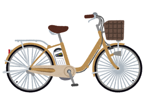 電動のモーターを使ってペダルをこぐのを補助する、電動アシスト自転車のイラスト