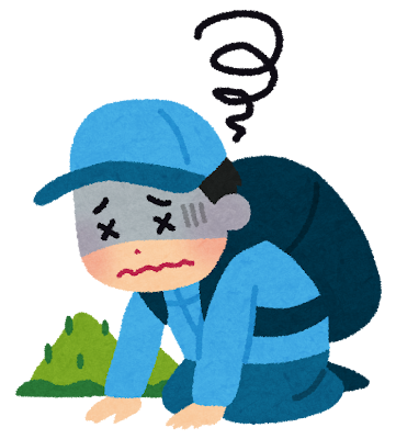 山に登ったときに酸素不足でいろいろな症状が現れる、高山病のイラスト