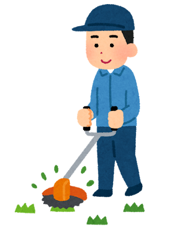 草刈り機を使う男性のイラスト