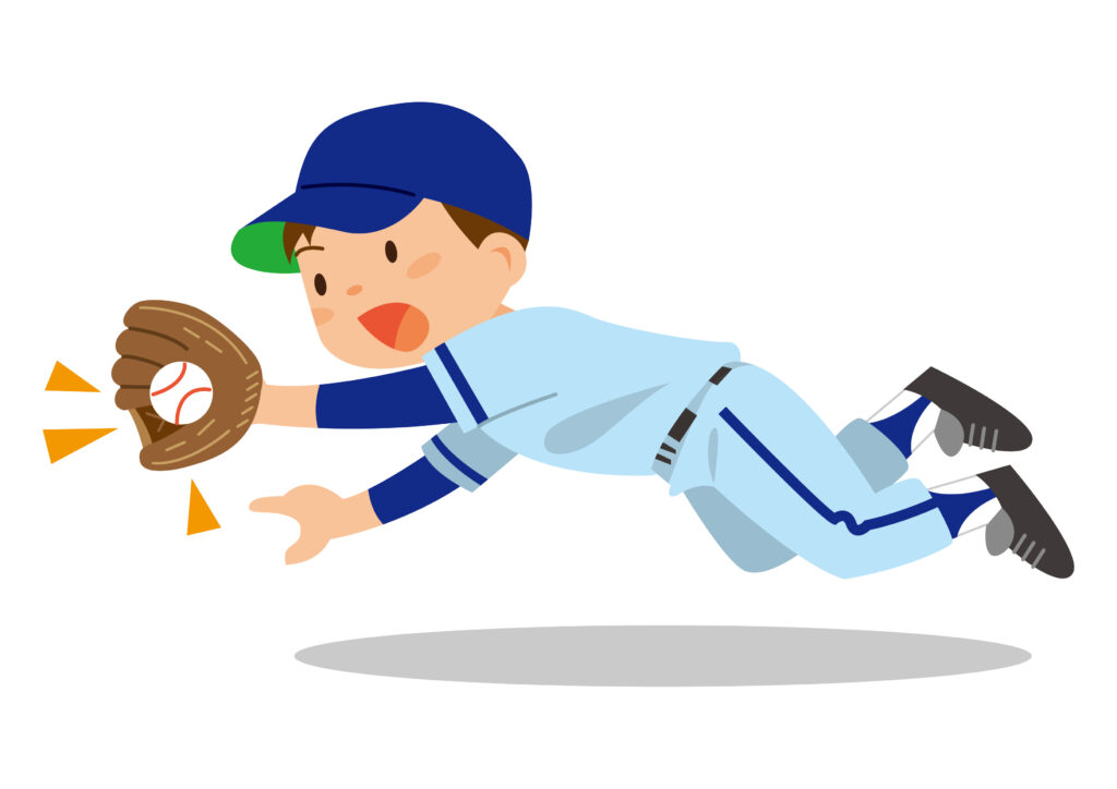 ダイビングキャッチする男性のイラスト