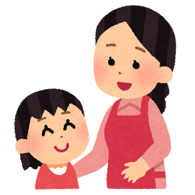 親子(親と娘)が楽しそうに会話をしているイラスト
