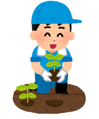苗を植える男の子のイラスト