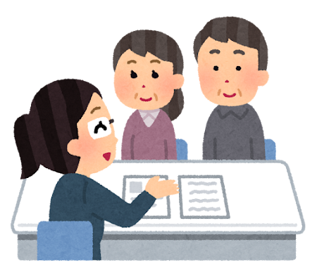 相談・説明のイラスト(女性相談員)