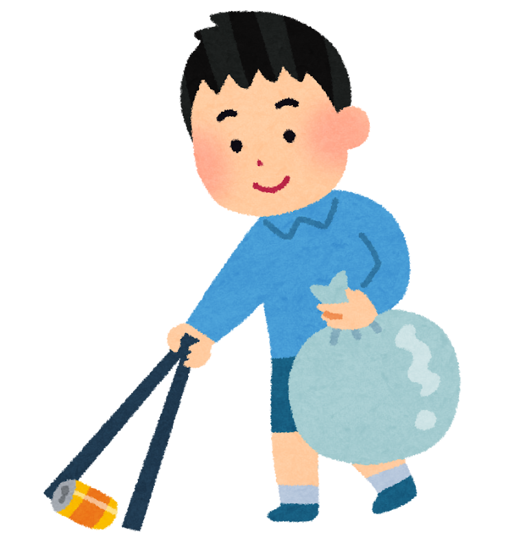ゴミ拾いをする男の子のイラスト