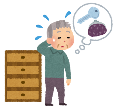 物忘れをしたお爺さんのイラスト（認知症）