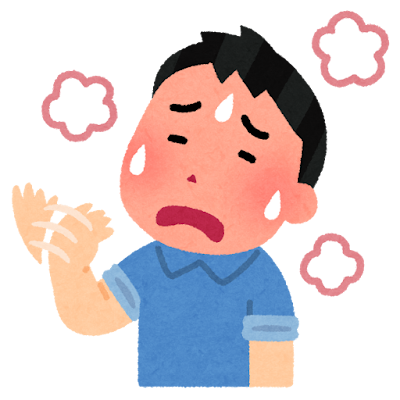 体が火照って暑さ(暑気)を感じている人のイラスト