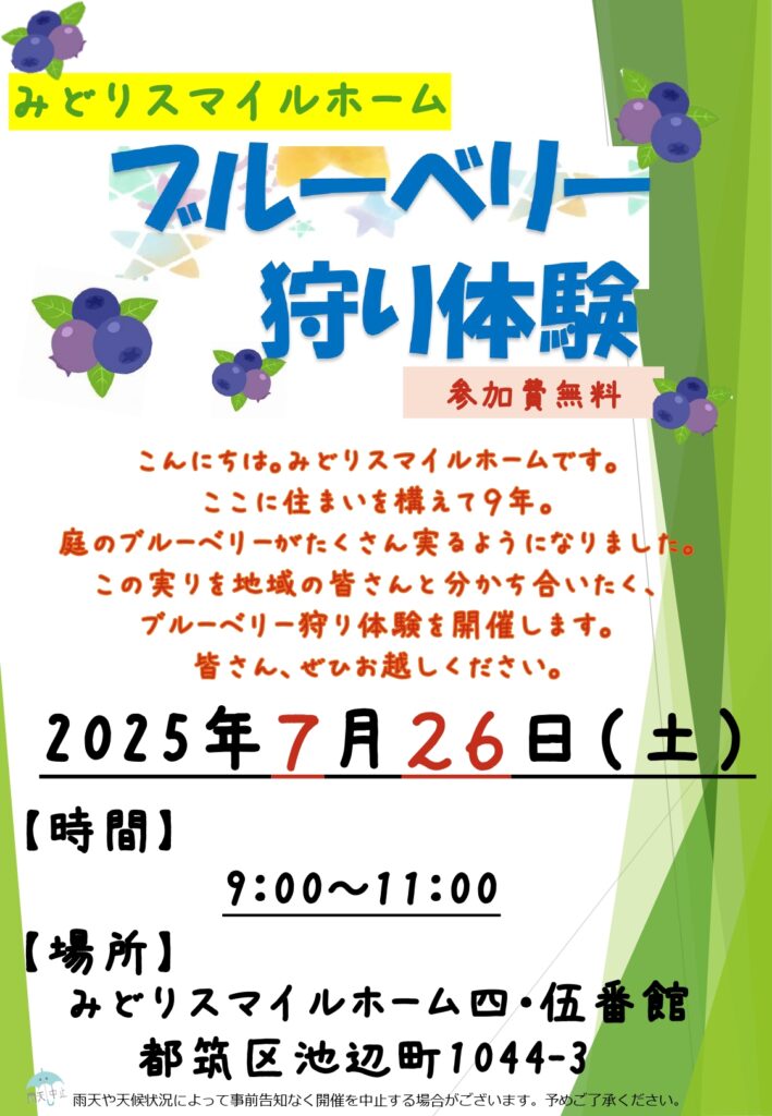 ブルーベリー狩り体験チラシ