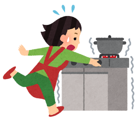 地震になりガスを止める人のイラスト(事故)