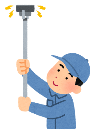 火災報知器の点検をする消防設備士のイラスト