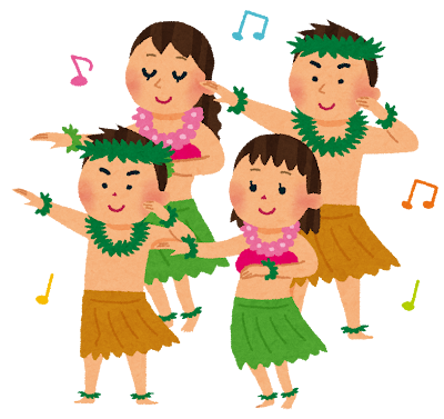 フラダンスのイラスト「家族でフラダンス」