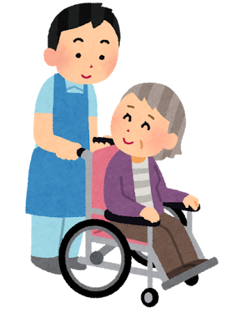 車いすを押す介護士のイラスト