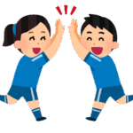 ハイタッチをする男女のイラスト（サッカー）