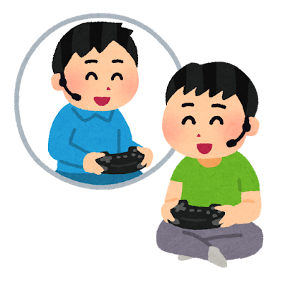 通話しながらゲームをする人たちのイラスト