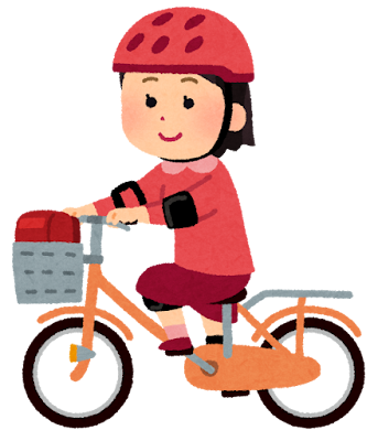 プロテクターをつけて自転車に乗る子供のイラスト(女の子)