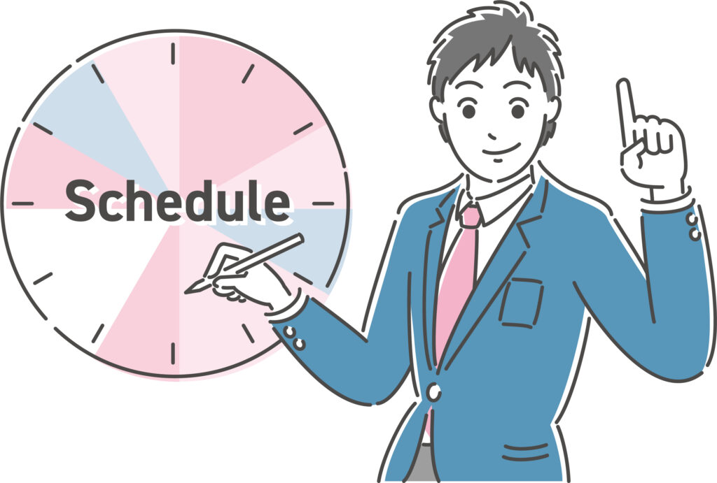 スケジュールを立てる男子学生のイラスト