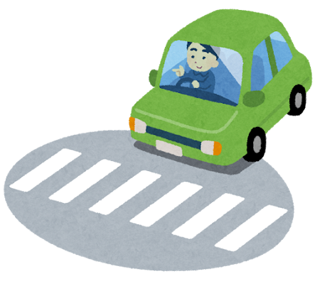横断歩道の前で止まる車のイラスト