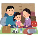 避難所生活のイラスト（笑顔）
