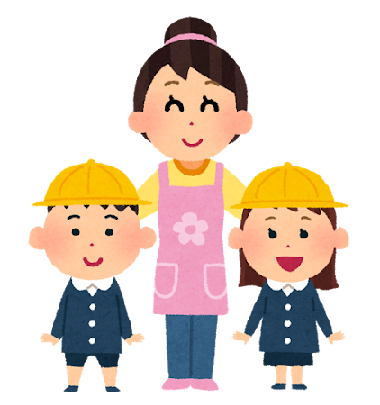 幼稚園児と保母・保育士さんのイラスト