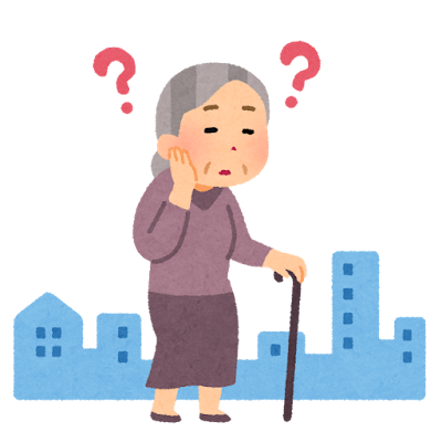 徘徊するお婆さんのイラスト（認知症）