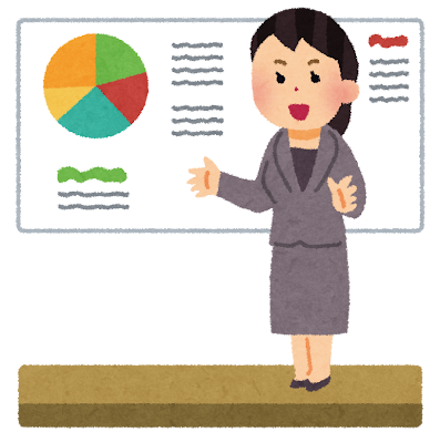 プレゼンをしている人のイラスト(女性)