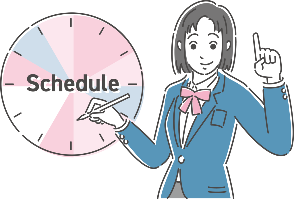 タイムスケジュールを立てる女子学生のイラスト