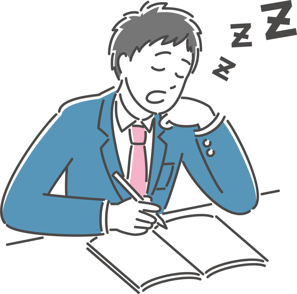 居眠りする男子学生のイラスト