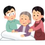 親の介護をする夫婦のイラスト