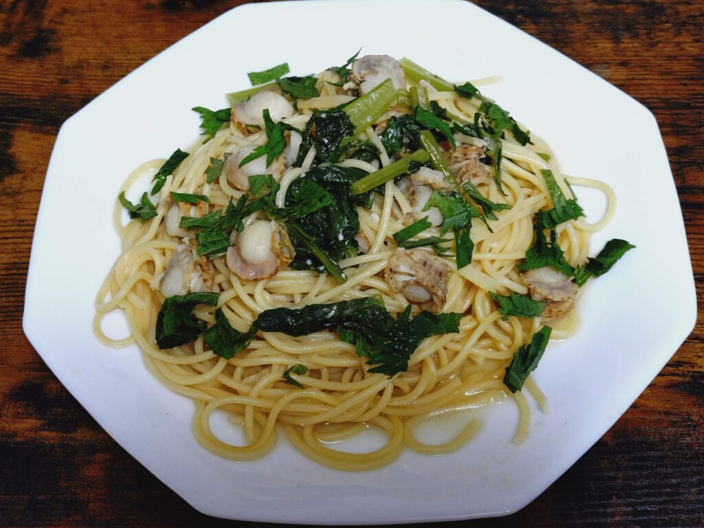 大根の葉と海鮮の和風パスタ