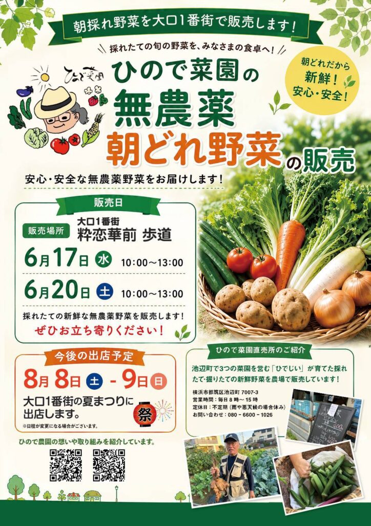 ひので菜園朝どれ野菜の販売　告知チラシ