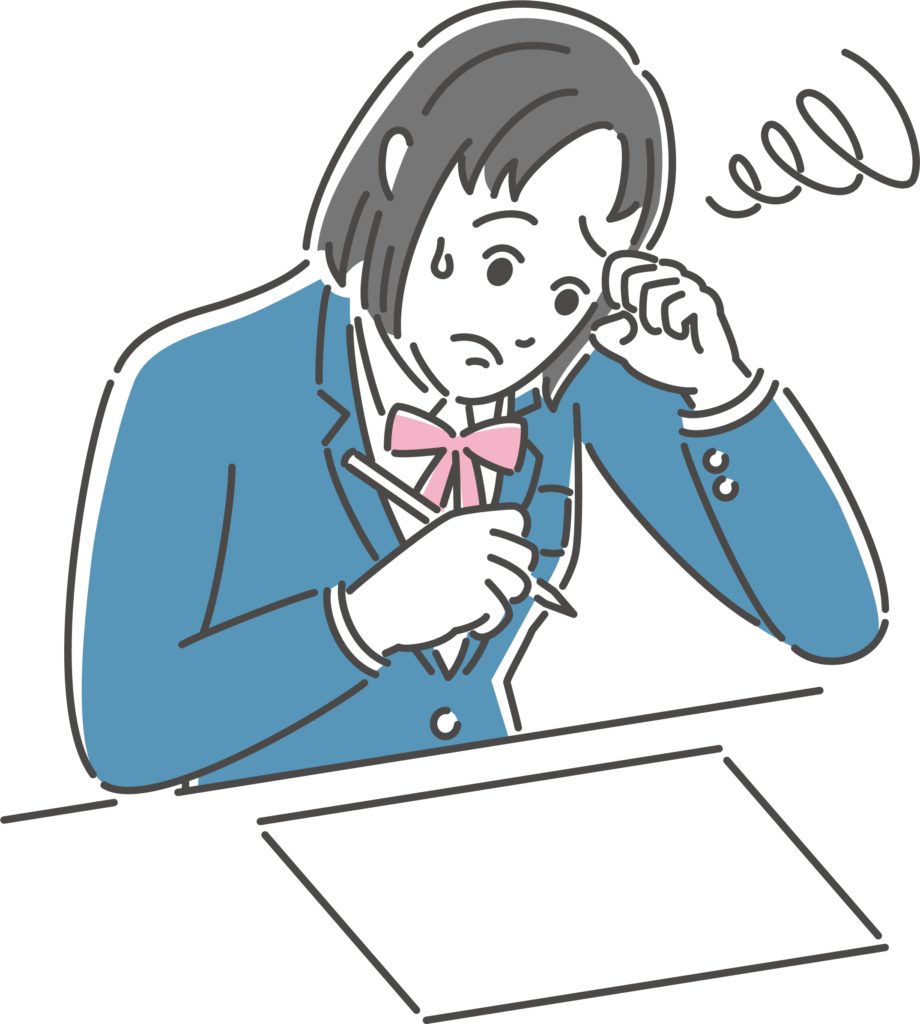 テストで苦戦する女子学生のイラスト
