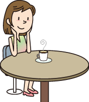カフェで一人時間を楽しむ女性のイラスト